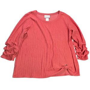 Alfred Dunner Petite Textured Blouse Women's Size PM Apricot Ruffle Sleeve